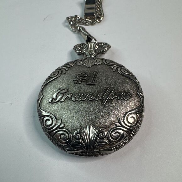 Milano Other - Milan Quartz‎  "#1 Grandpa " Etched Silver Pocket Watch Japan MOVT W/ Belt Clip